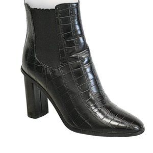 RAID "Scarlette-1" Black Crocodile Embossed Patent Ankle Booties